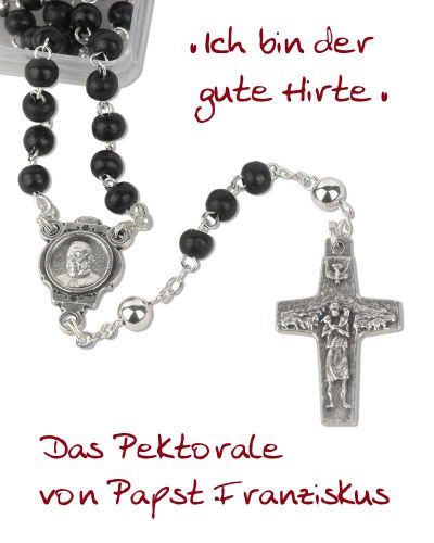 Rosenkranz Holz, schwarz, Kreuz "Guter Hirte" 3 mm Ø