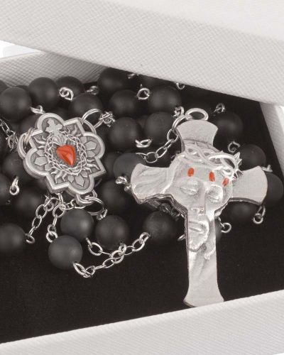 Preview: Rosenkranz "sacred heart" rot Hämatitperlen 8 mm Ø