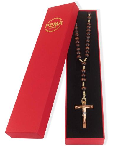 Rosenkranz Holzperlen braun 8 mm Ø, Kreuz geschnitzt