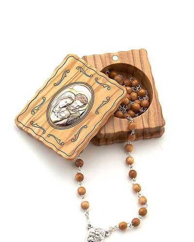 Buchdose für Rosenkranz Olivenholz 5 x 6  cm