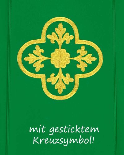 Preview: Kasel grün mit Innenstola gesticktes Kreuzsymbol