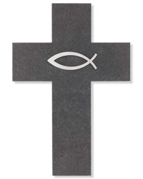 Schieferkreuz 15 x 22 cm mit Fisch aus Edelstahl