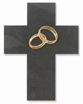 Hochzeitskreuz 17 x 13 cm Schiefer mit Bronzeringen