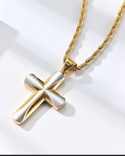 Kreuzanhänger 55 x 35 mm, Edelstahl vergoldet