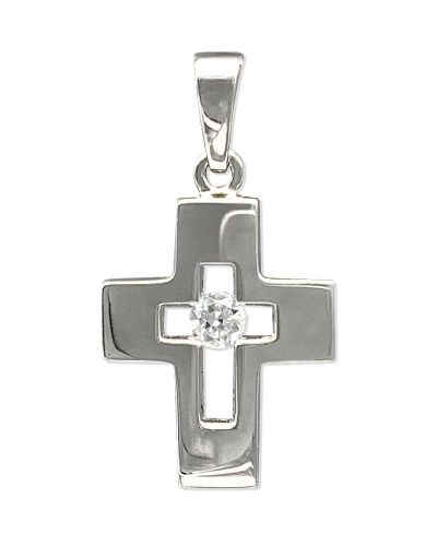 Kreuz Anhänger Zirkonia durchbrochen 13 x 16 mm Silber