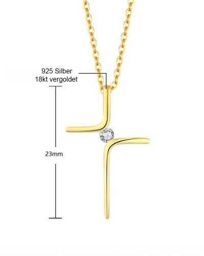 Preview: Kreuz Silber vergoldet mit Zirkonia Stein 14 x 24 mm