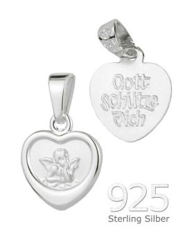 Schutzengel Anhänger Herz 925 Silber poliert 12 mm