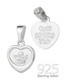 Schutzengel Anhänger Herz 925 Silber poliert 12 mm