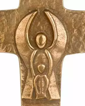 Wandkreuz mit Schutzengel 12 x 9,5 cm, Bronzeguß