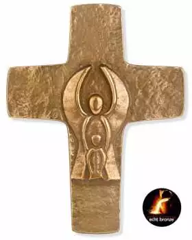 Wandkreuz mit Schutzengel 12 x 9,5 cm, Bronzeguß