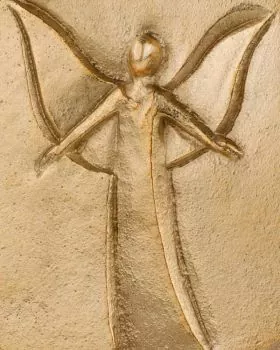 Bronzeplakette 10 cm Ø Relief Schutzengel