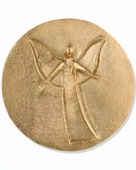Bronzeplakette 10 cm Ø Relief Schutzengel