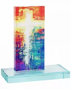 Glaskreuz farbig bedruckt 13 x 14,5 x 6 cm