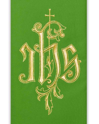 Preview: Priesterstola grün gesticktes IHS Symbol in Goldfarbe