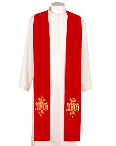 Priesterstola rot gesticktes IHS Symbol gold 130 cm