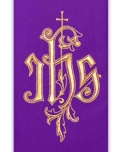 Preview: Priesterstola violett gesticktes IHS Symbol in Goldfarbe