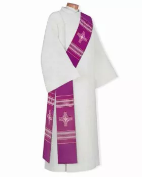 Diakonstola Kreuz gestickt Wolle & Seide violett