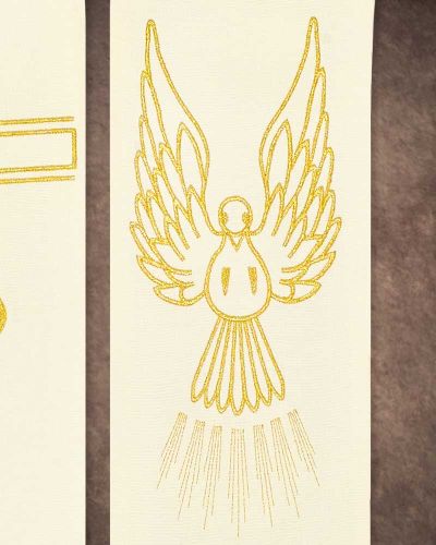 Preview: Hochzeitsstola weiß, mit gold gesticktem Kreuz und Trauringe