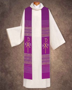 Priesterstola Pax und A + O violett mit Streifeneinwebe