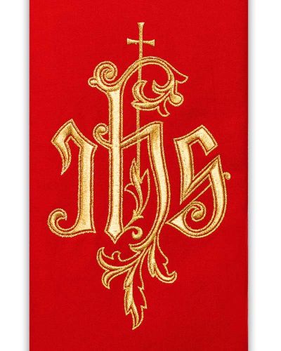 Preview: Priesterstola rot gesticktes IHS Symbol gold 130 cm