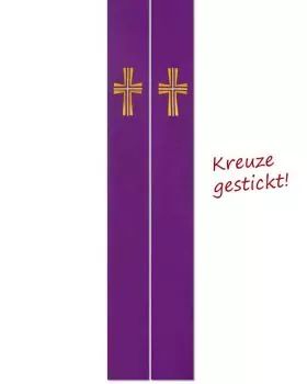 Priesterstola violett, gold gestickte Kreuzsymbolik