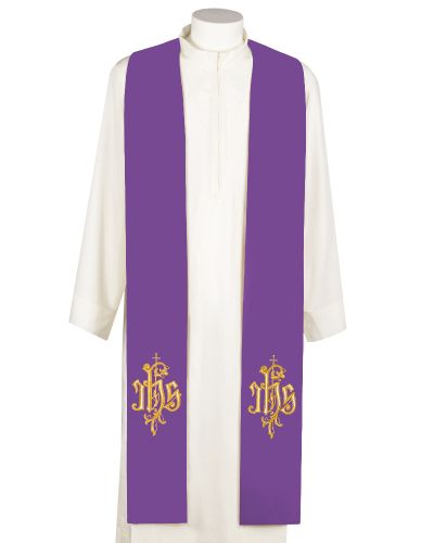 Priesterstola violett gesticktes IHS Symbol in Goldfarbe