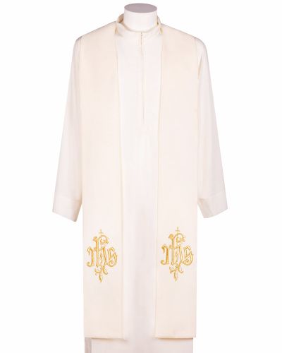 Priesterstola weiß  gesticktes IHS Symbol in Goldfarbe