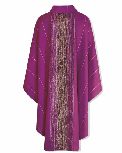 Kasel violett mit Stola eingewebte Goldstreifen