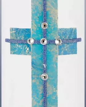 Taufkerze Junge modern Kreuz blau gold 265 x 50 mm