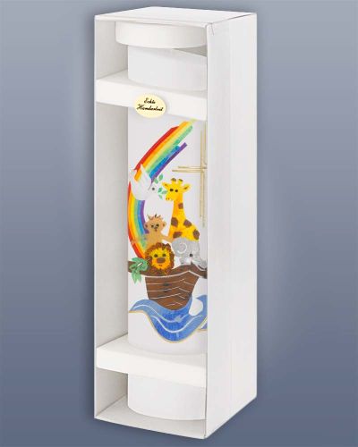Taufkerze Arche Noah oval 240mm Regenbogen, Kreuz