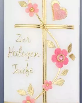 Taufkerze mit Foto rosa für Mädchen 265 x 60 mm