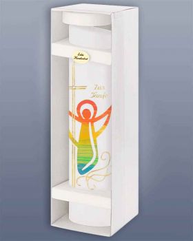 Taufkerze Engel oval Kreuz und Regenbogen 240 mm
