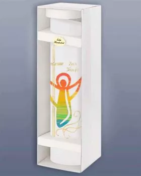 Taufkerze Engel oval Kreuz und Regenbogen 240 mm