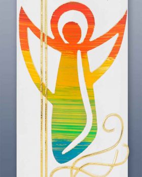 Taufkerze Engel oval Kreuz und Regenbogen 240 mm