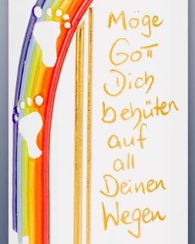 Taufkerze mit Taufspruch 265 x 60 mm Regenbogen A&O