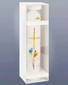Taufkerze Kreuz mit bunten Kinderfüßen 265 x 50 mm
