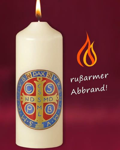 Preview: Tischkerze Benedictuskreuz 165 x 60 mm