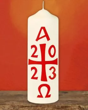 12 Osterkerzen 150 x 50 mm mit Kreuz & Jahreszahl RAL