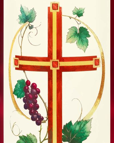 Preview: Osterkerze 225 x 70  mm " Kreuz mit Weinrebe " A+O