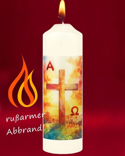 Osterkerze 165 x 50 mm, Kreuz mit Ostersonne