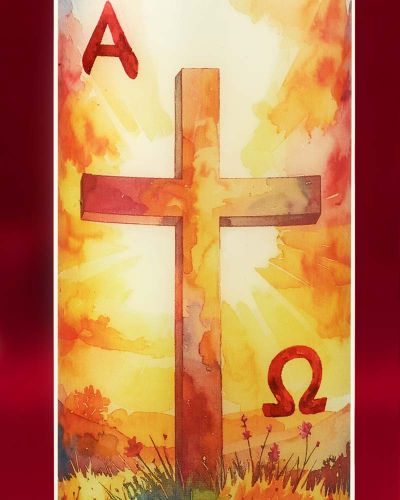 Preview: Osterkerze 165 x 50 mm, Kreuz mit Ostersonne