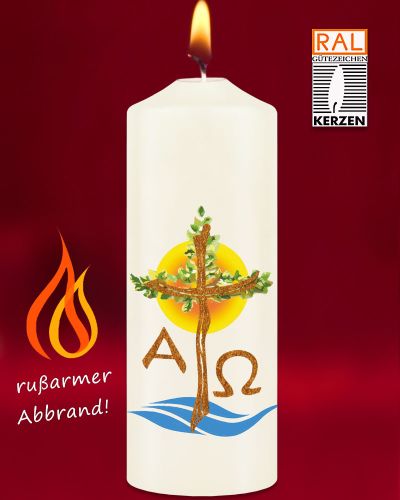 Osterkerze Lebensbaum mit Sonne 150 x 60 mm