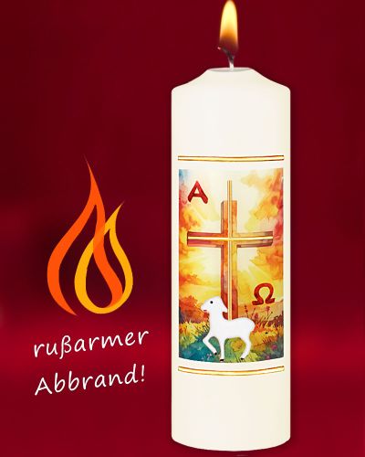 Osterkerze 225 x 70 mm, Kreuz mit Ostersonne