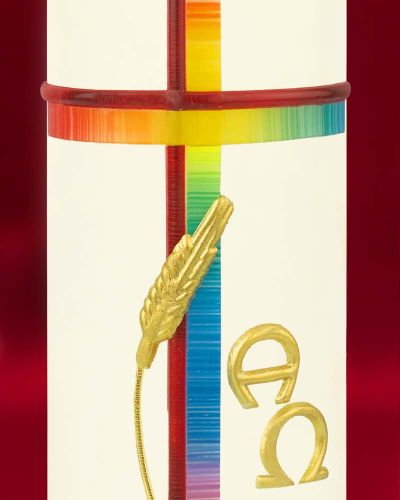 Preview: Osterkerze 165 x 50 mm, "Kreuz mit Ähren"  A+O