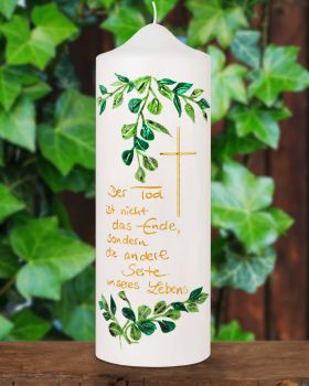 Trauerkerze "Efeu" m. goldener Schrift 230 x 80 mm