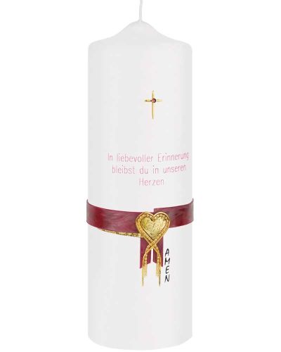 Gedenkkerze 200 x 70 mm mit Herz & Segensspruch