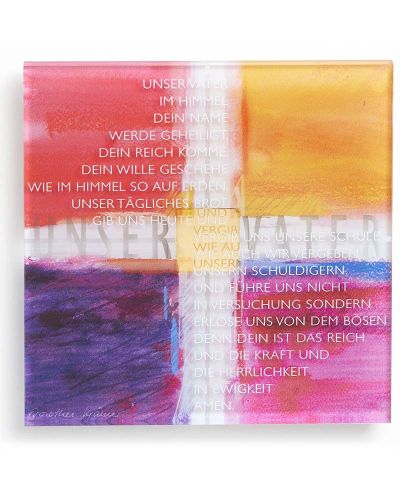 Acrylglastafel Vaterunser Kreuz Lichtbild Rot 15 x 15 cm