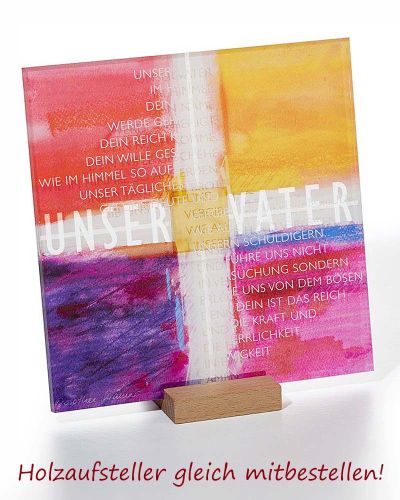 Preview: Acrylglastafel Vaterunser Kreuz Lichtbild Rot 15 x 15 cm