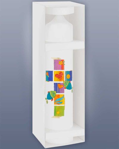 Taufkerze 265 x 50 mm Kreuz bunte Wachsauflagen
