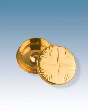 Versehpatene 4,5 cm Ø vergoldet mit Kreuzdekor